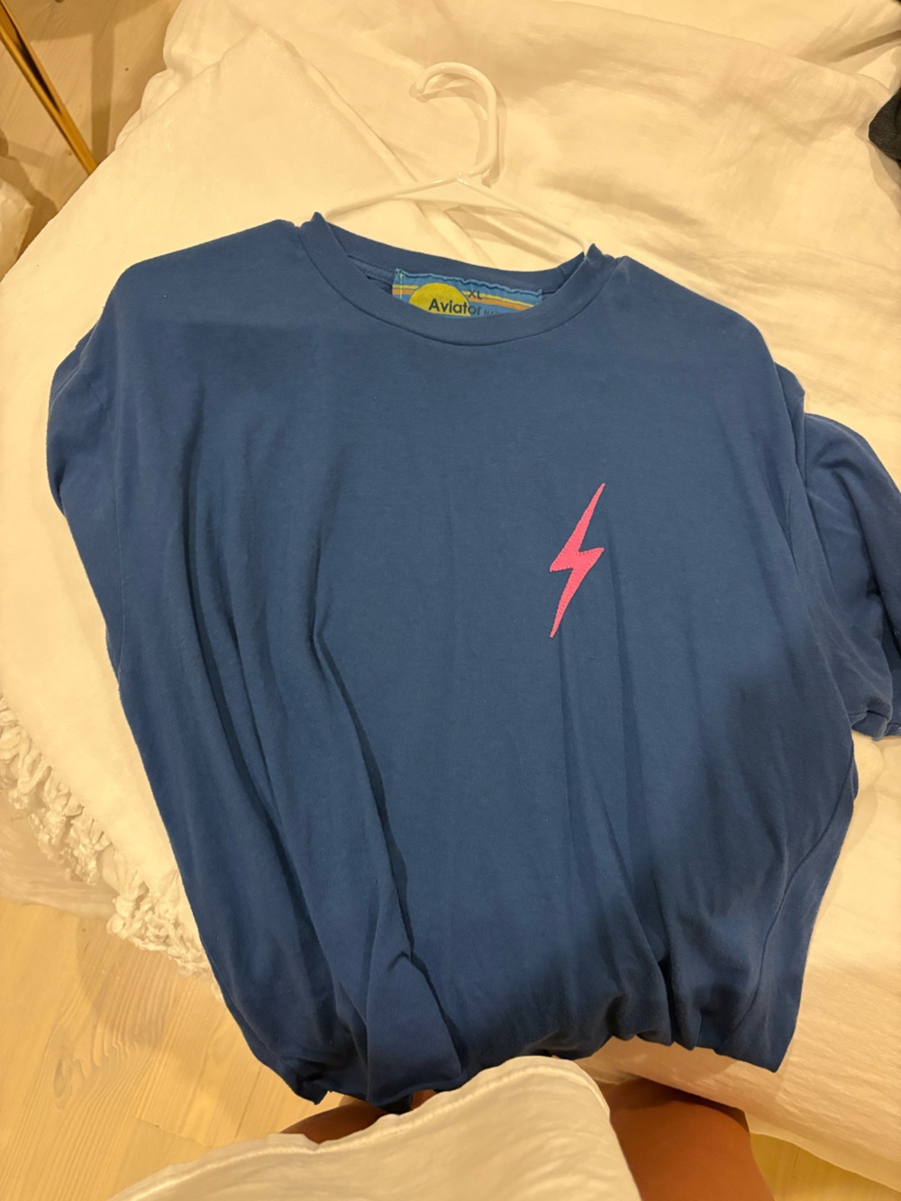 Aviator Nation Blue Tee with Pink Lightning